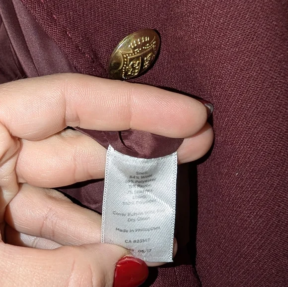 Talbots burgundy tailored blazer with gold crest buttons. - Picture 7 of 9